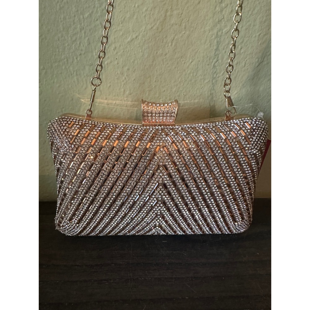 Kelly & Katie Rhinestone Clutch Purse NWT Rose Gold Evening Bag